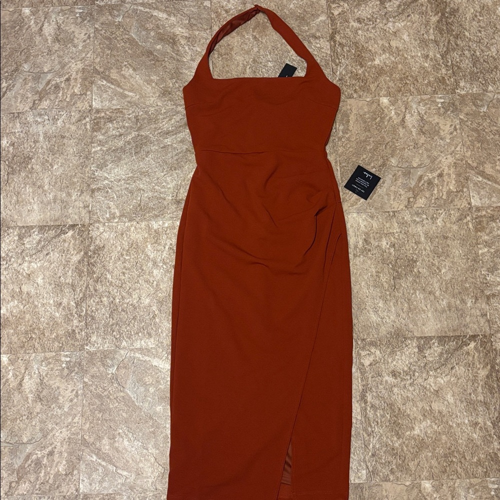 Lulu's Rust Halter and Bodycon Midi Dress